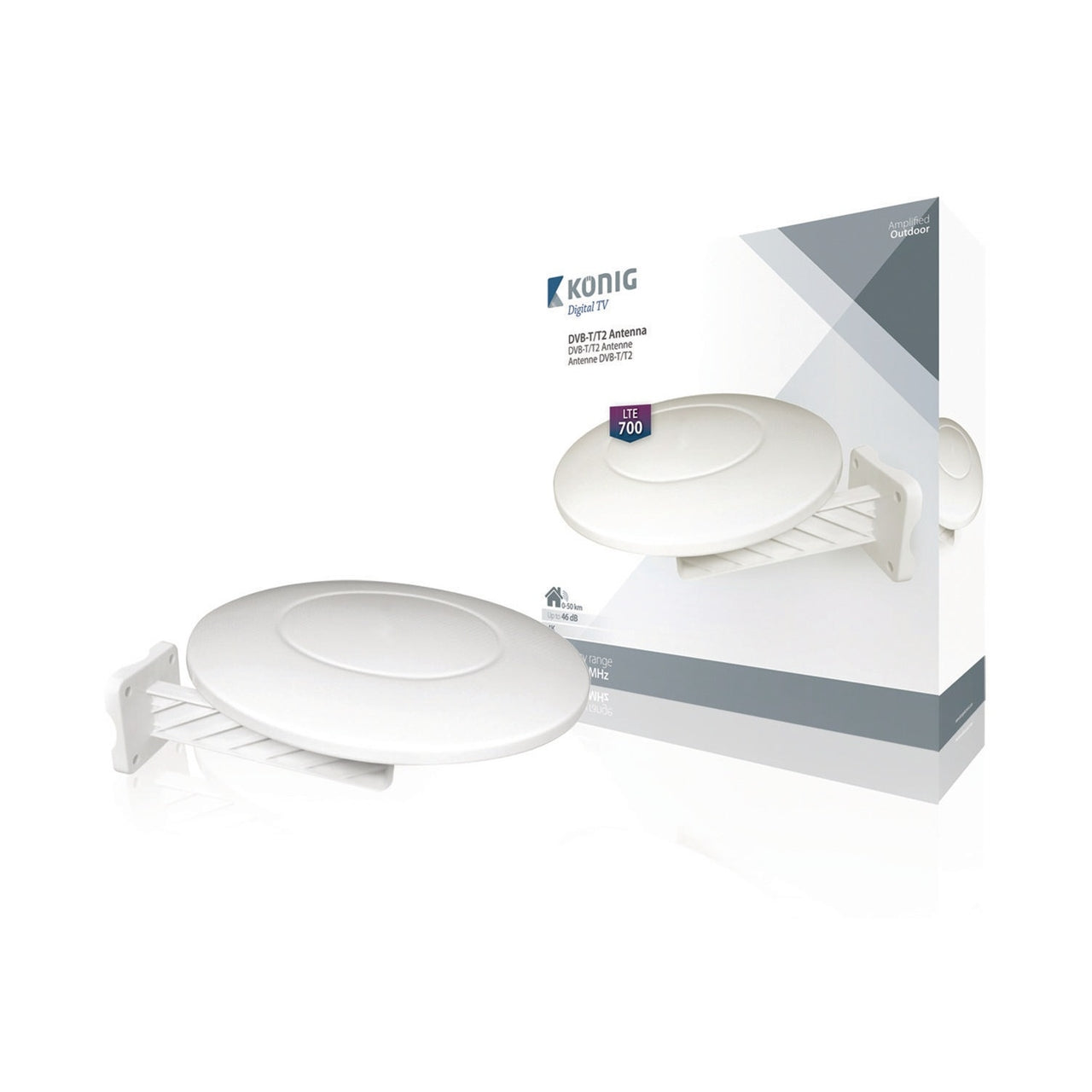 DVB-T/T2 Versterkte Buitenantenne 46 dB UHF / VHF 360°