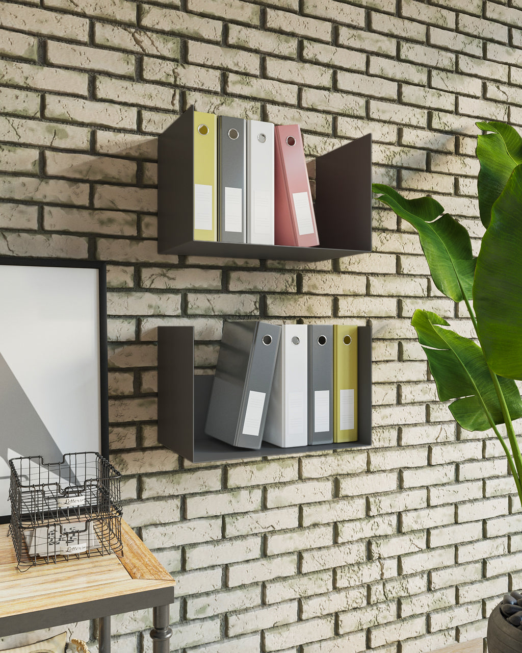 Gorillz Clark - Wandrek - Industrieel Wandrek van Metaal - Brandhout - Archiefkast - Zwart