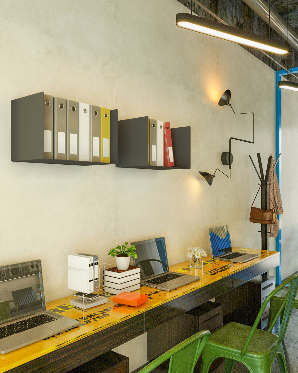 Gorillz Clark - Wandrek - Industrieel Wandrek van Metaal - Brandhout - Archiefkast - Zwart