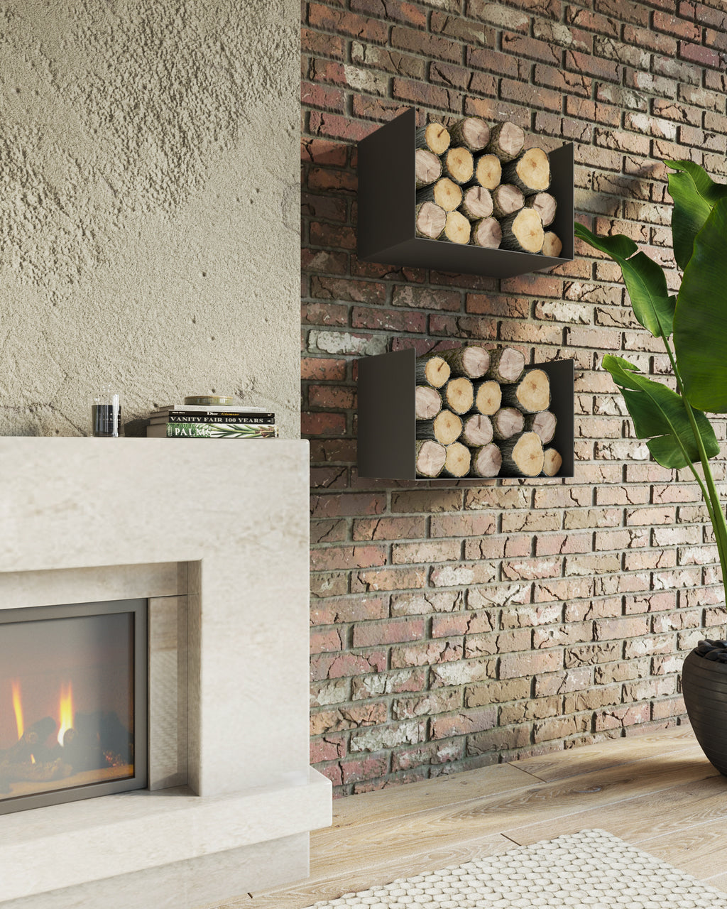 Gorillz Clark - Wandrek - Industrieel Wandrek van Metaal - Brandhout - Archiefkast - Zwart