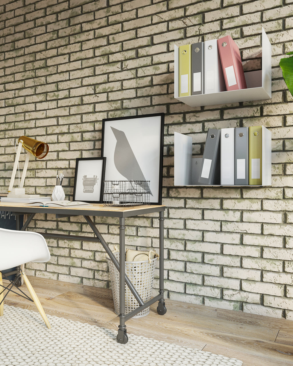 Gorillz Clark - Wandrek - Brand houtrek Wandrek Metaal - Brandhout - Archiefkast- Muur Houtopslag Haardhout - Wit