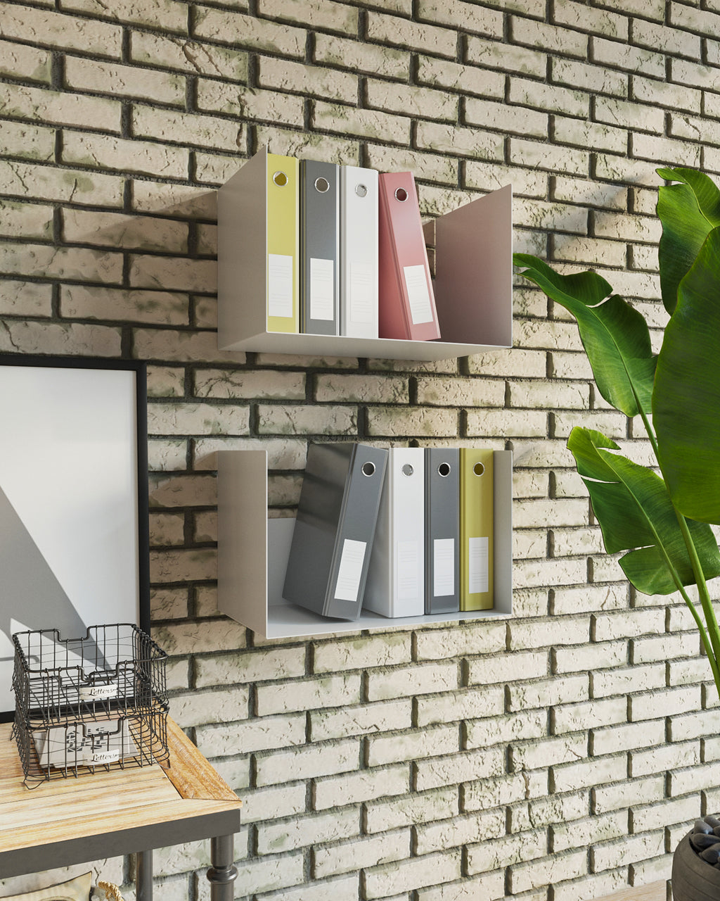 Gorillz Clark - Wandrek - Brand houtrek Wandrek Metaal - Brandhout - Archiefkast- Muur Houtopslag Haardhout - Wit