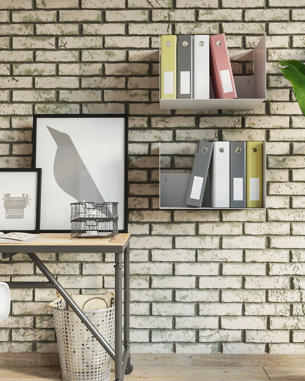 Gorillz Clark - Wandrek - Brand houtrek Wandrek Metaal - Brandhout - Archiefkast- Muur Houtopslag Haardhout - Wit