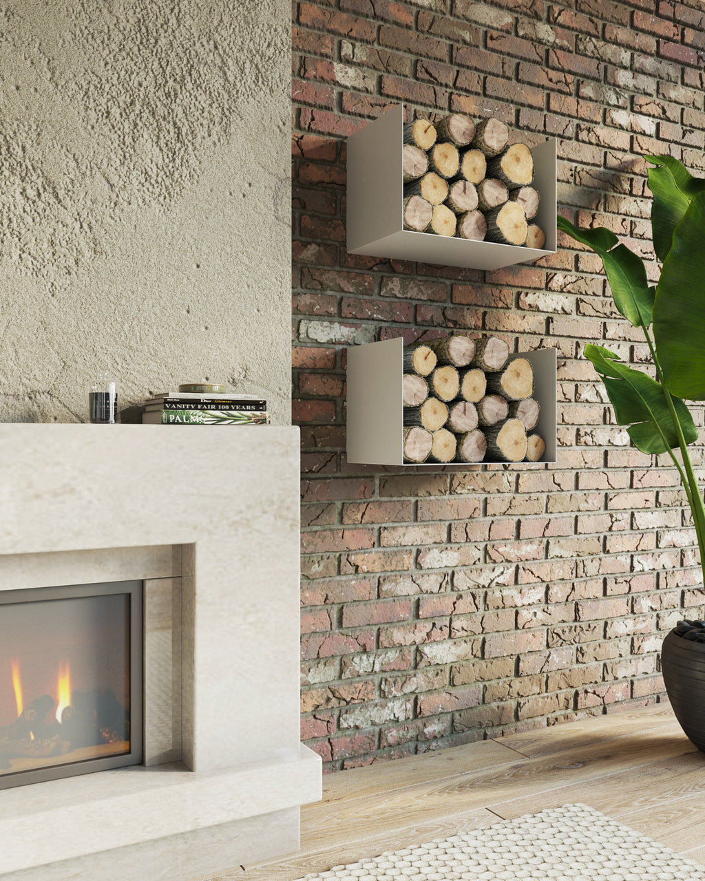 Gorillz Clark - Wandrek - Brand houtrek Wandrek Metaal - Brandhout - Archiefkast- Muur Houtopslag Haardhout - Wit