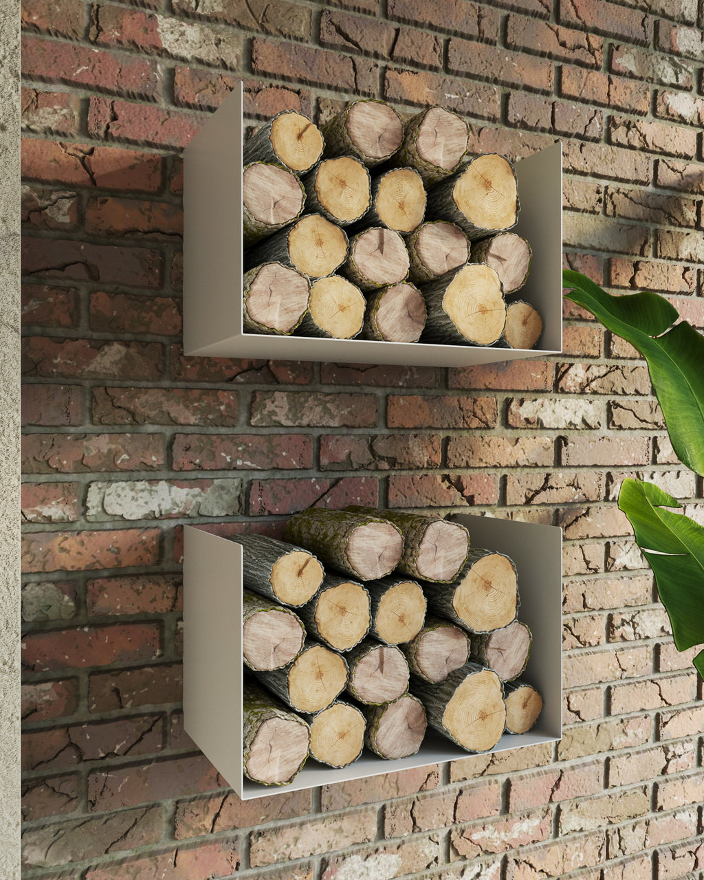 Gorillz Clark - Wandrek - Brand houtrek Wandrek Metaal - Brandhout - Archiefkast- Muur Houtopslag Haardhout - Wit