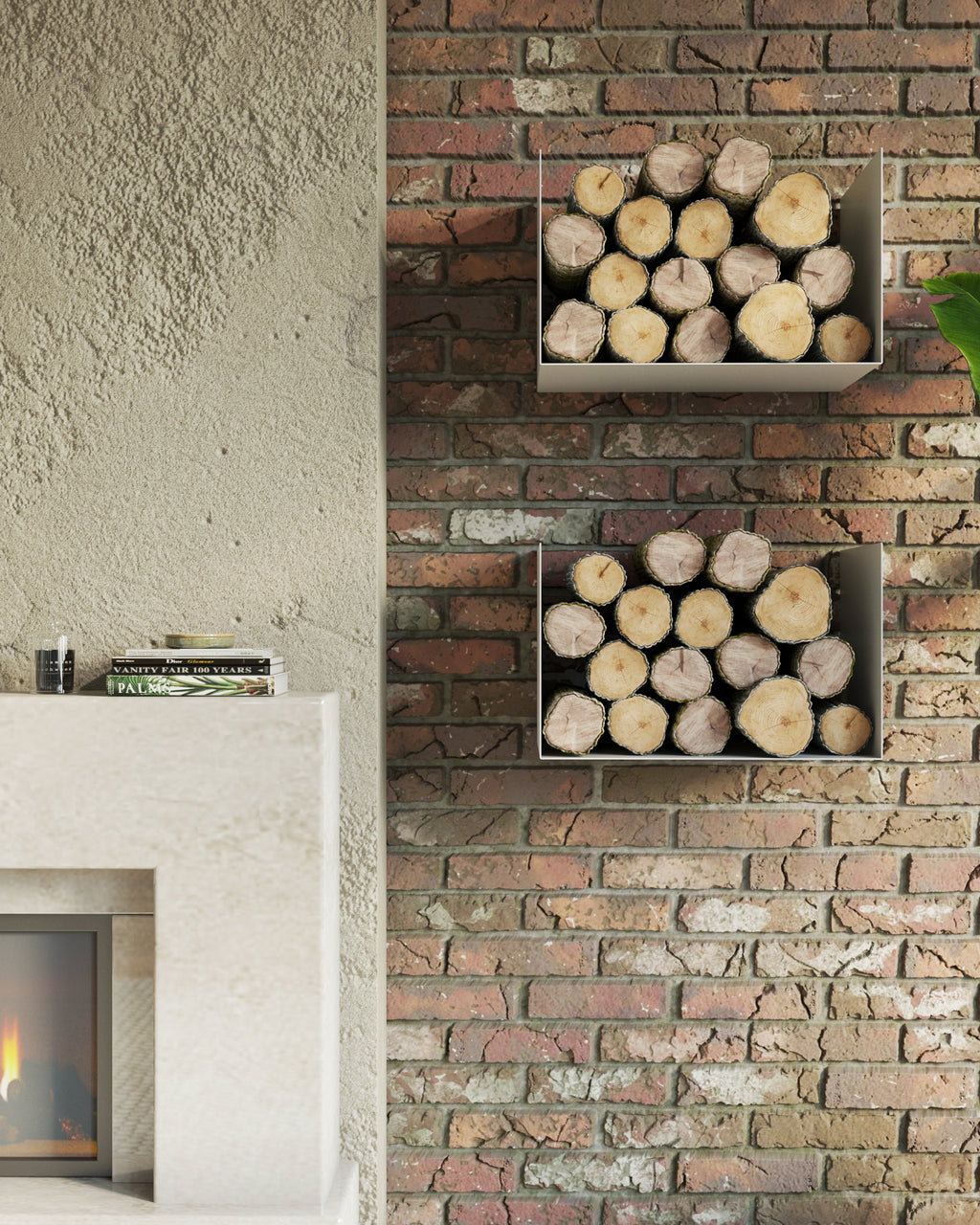 Gorillz Clark - Wandrek - Brand houtrek Wandrek Metaal - Brandhout - Archiefkast- Muur Houtopslag Haardhout - Wit