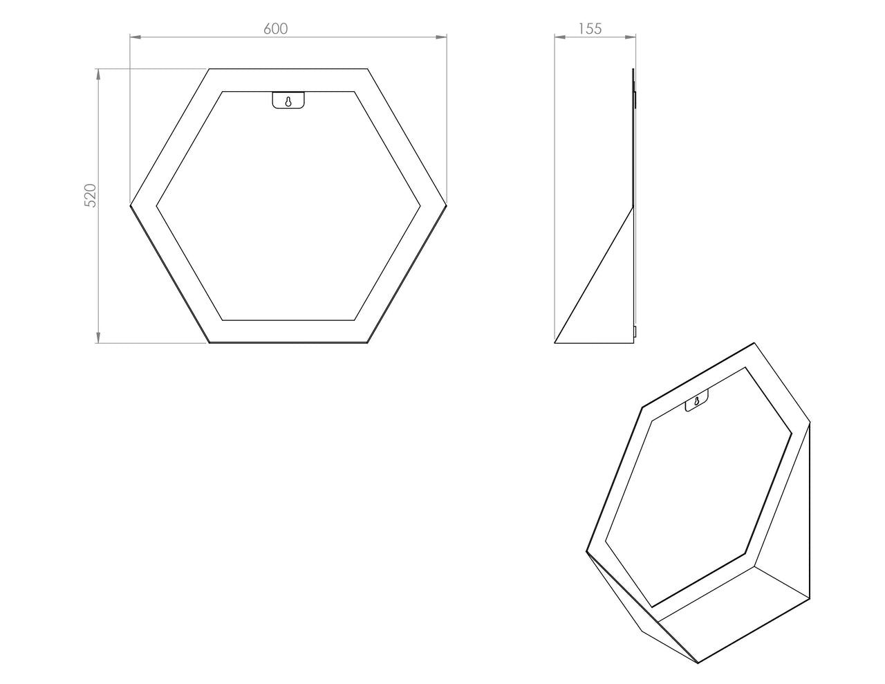 Gorillz Hive Wandspiegel met Plank - Hexagon Spiegel Hangend - 60 x 52 cm - Metaal Wit