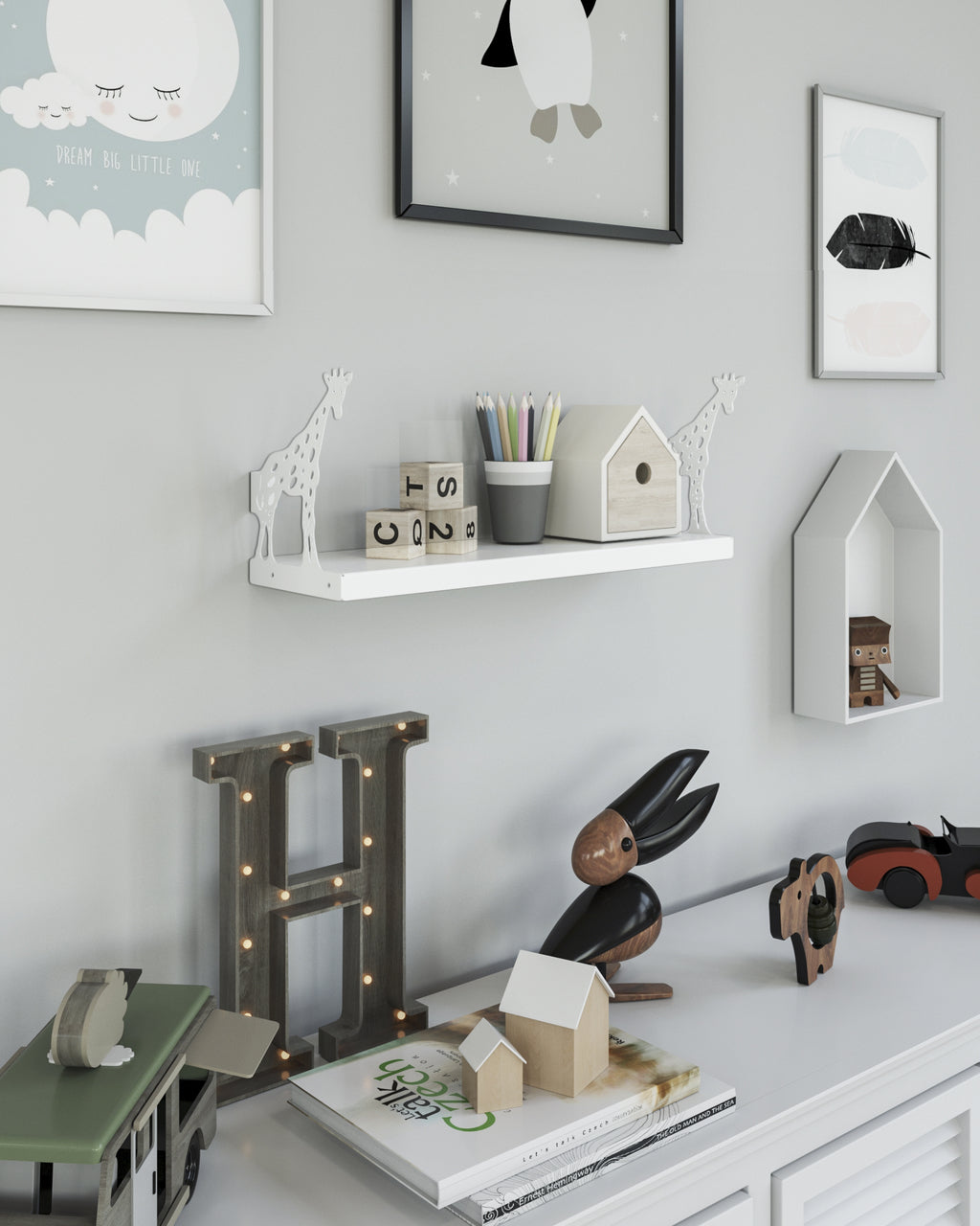 Gorillz Panda Kids - Kinderkamer - Babykamer - Boekenplank - Wit