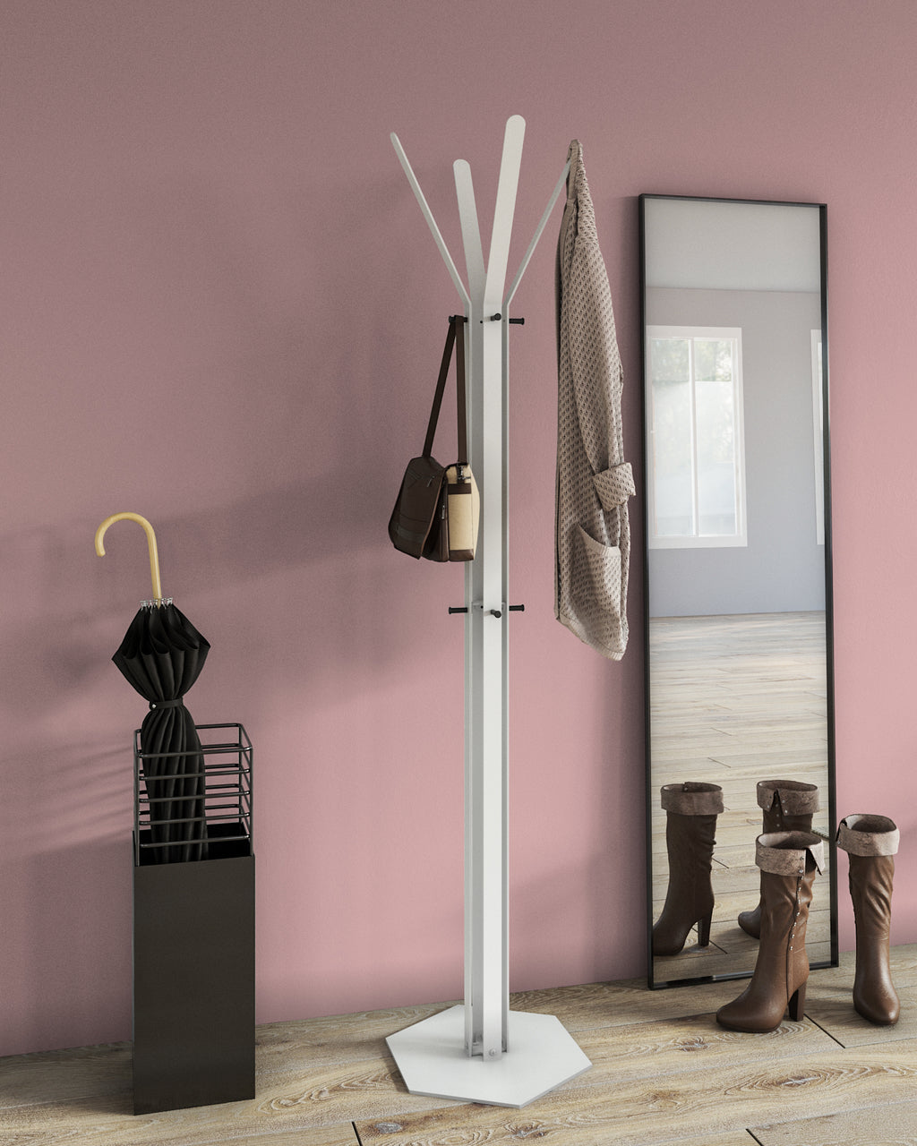 Gorillz Stack - Kapstok Staand - Staande kapstok - Metaal - 12 Kapstok haken - 174,5 cm - Wit