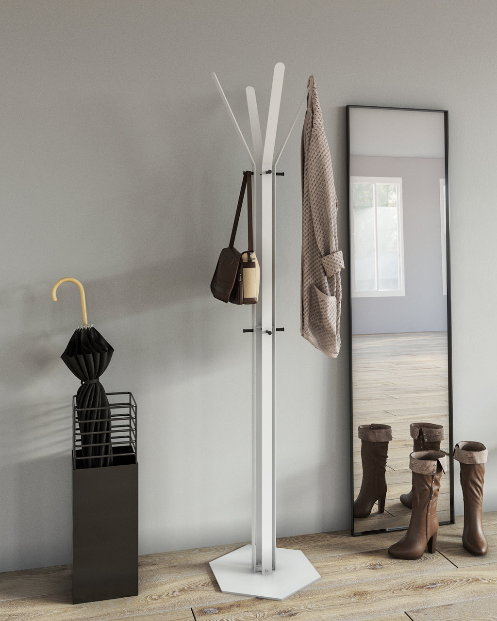 Gorillz Stack - Kapstok Staand - Staande kapstok - Metaal - 12 Kapstok haken - 174,5 cm - Wit