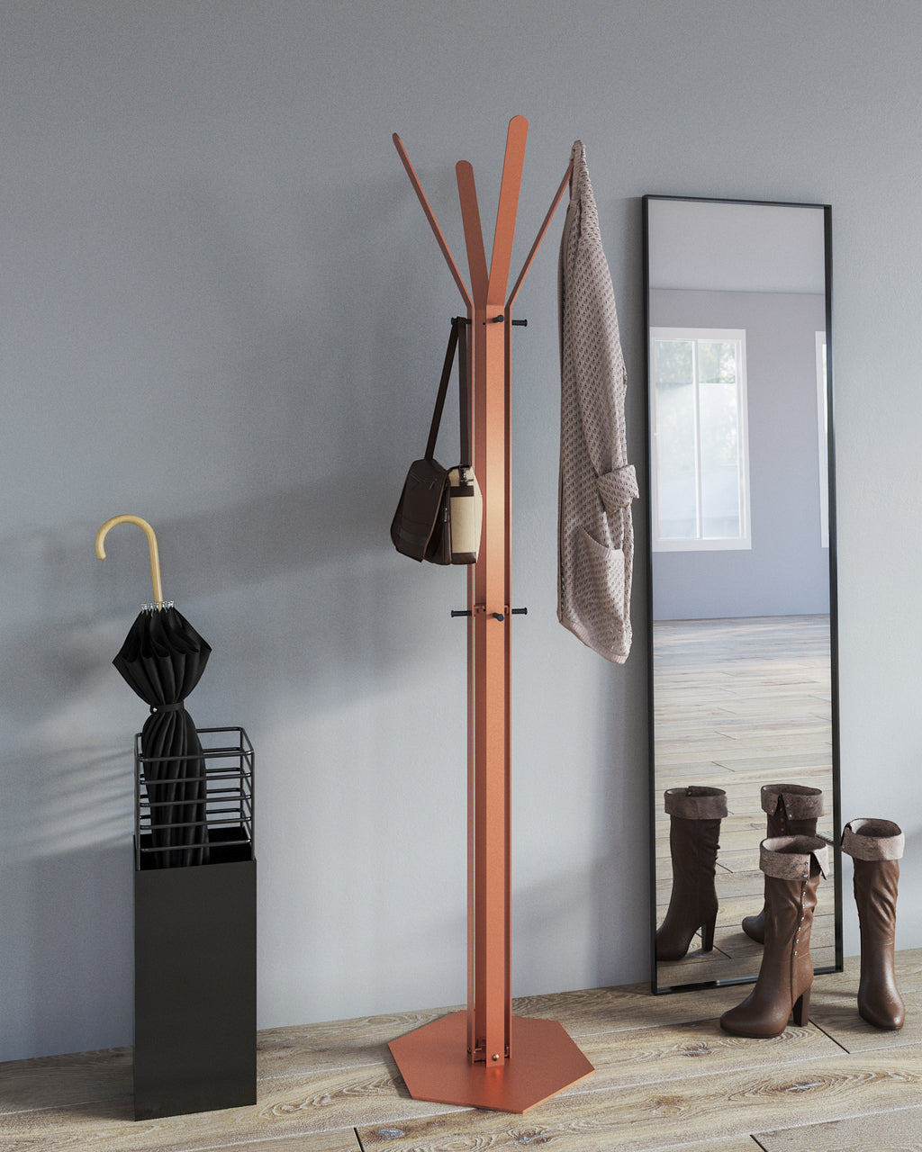 Gorillz Stack - Kapstok Staand - Staande kapstok - Metaal - 12 Kapstok haken - 174,5 cm - Koperbruin