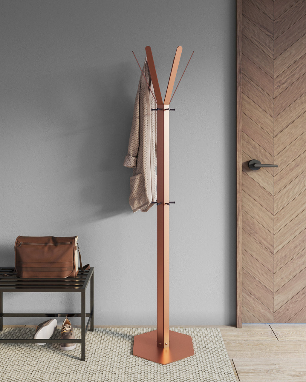 Gorillz Molto - Staande Kapstok - 18 kapstokhaken Staande Kleerhanger (175 x 35 x 40 cm) - Metaal- Koper Bruin