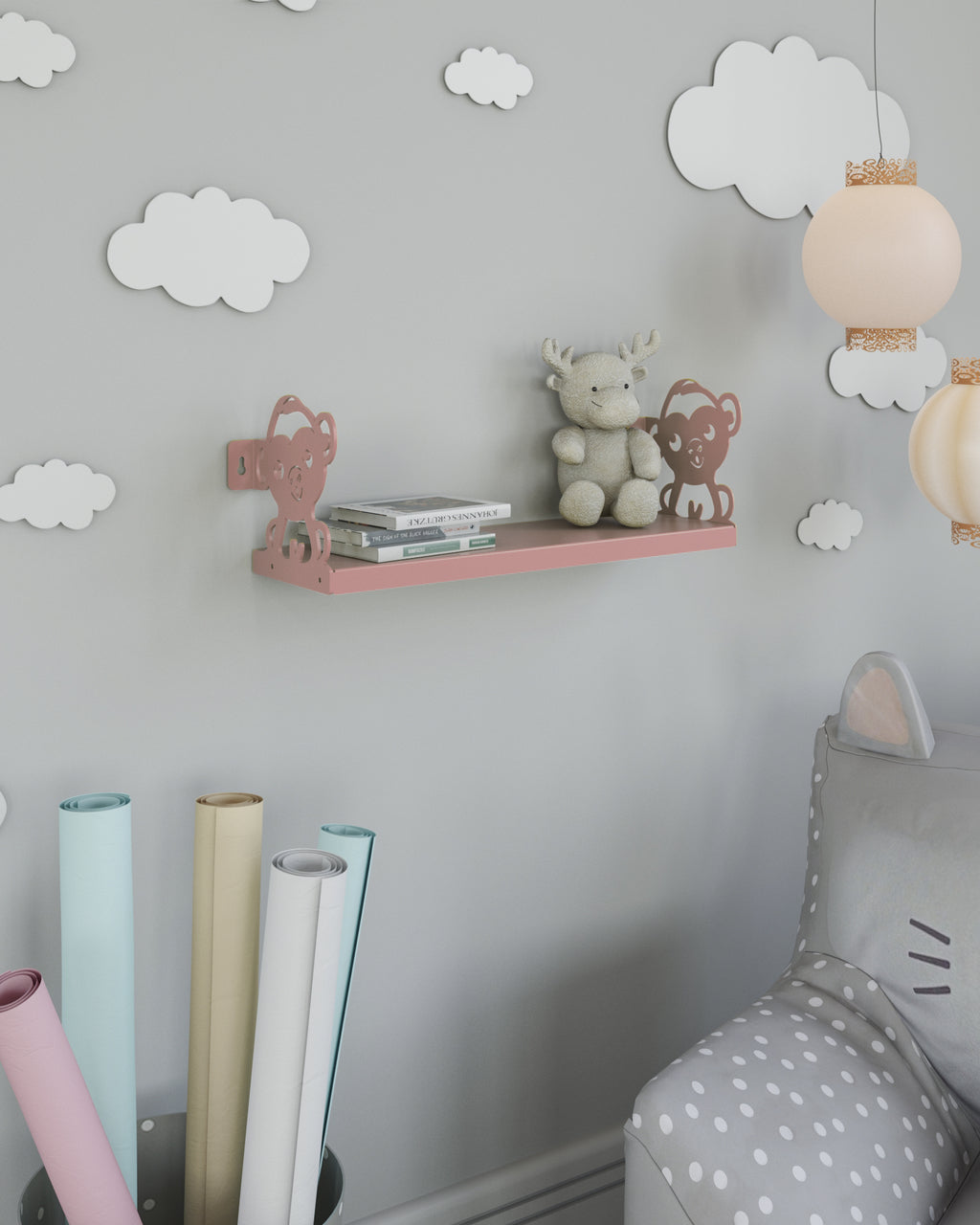 Gorillz Monkey - Kinderkamer - Accessoires - Boekenplank - Roze