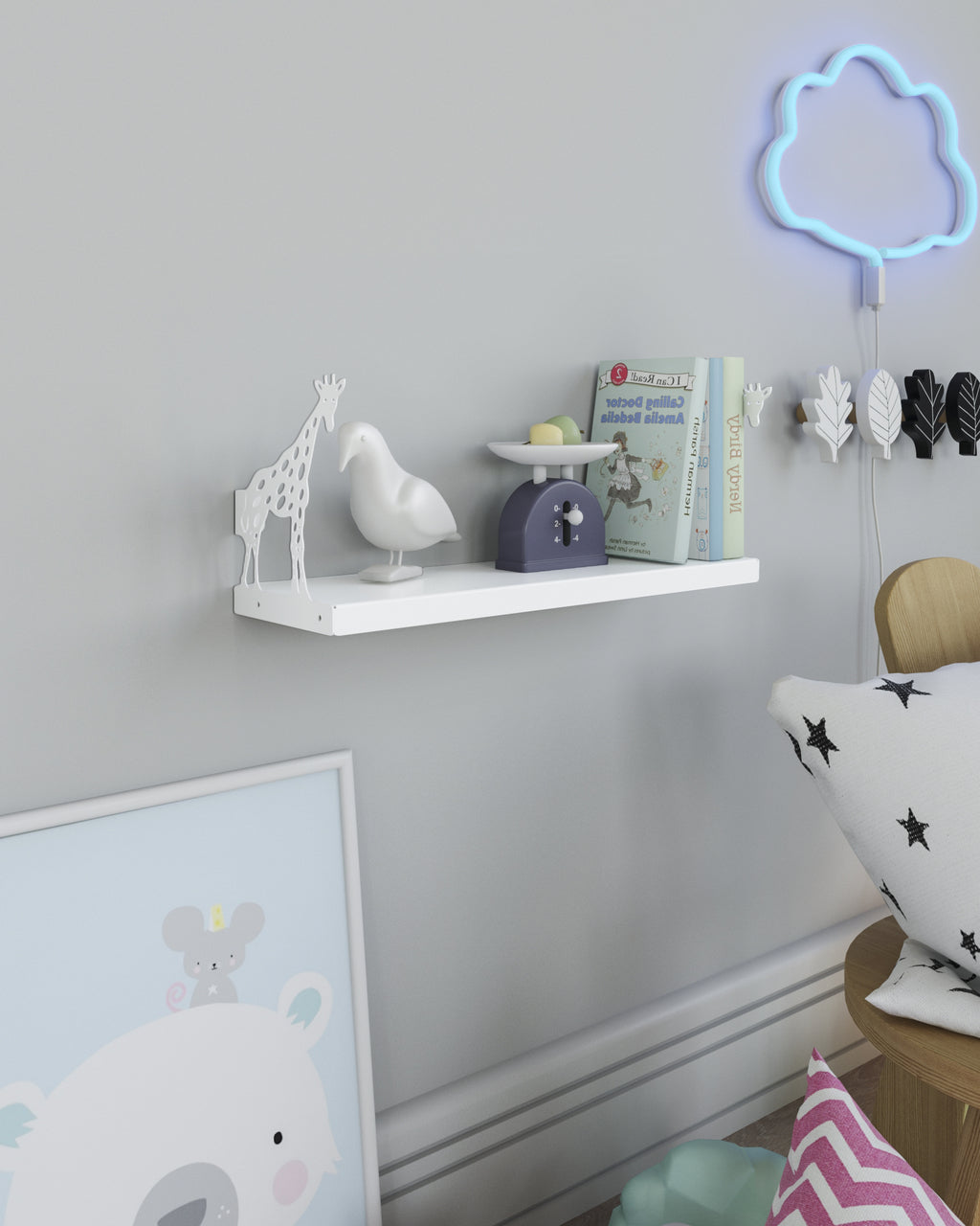 Gorillz Giraffe Kids - Babykamer - wandplanken - Boekenplank - Wit