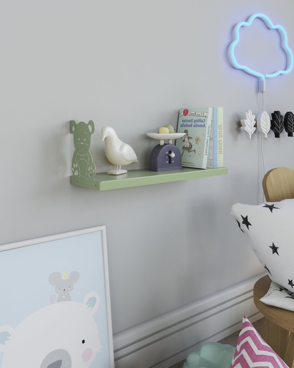 Gorillz Panda Kids - Kinderkamer - Babykamer - Boekenplank - Groen