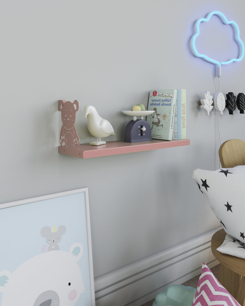 Gorillz Panda Kids - Kinderkamer - Babykamer - Boekenplank - Roze