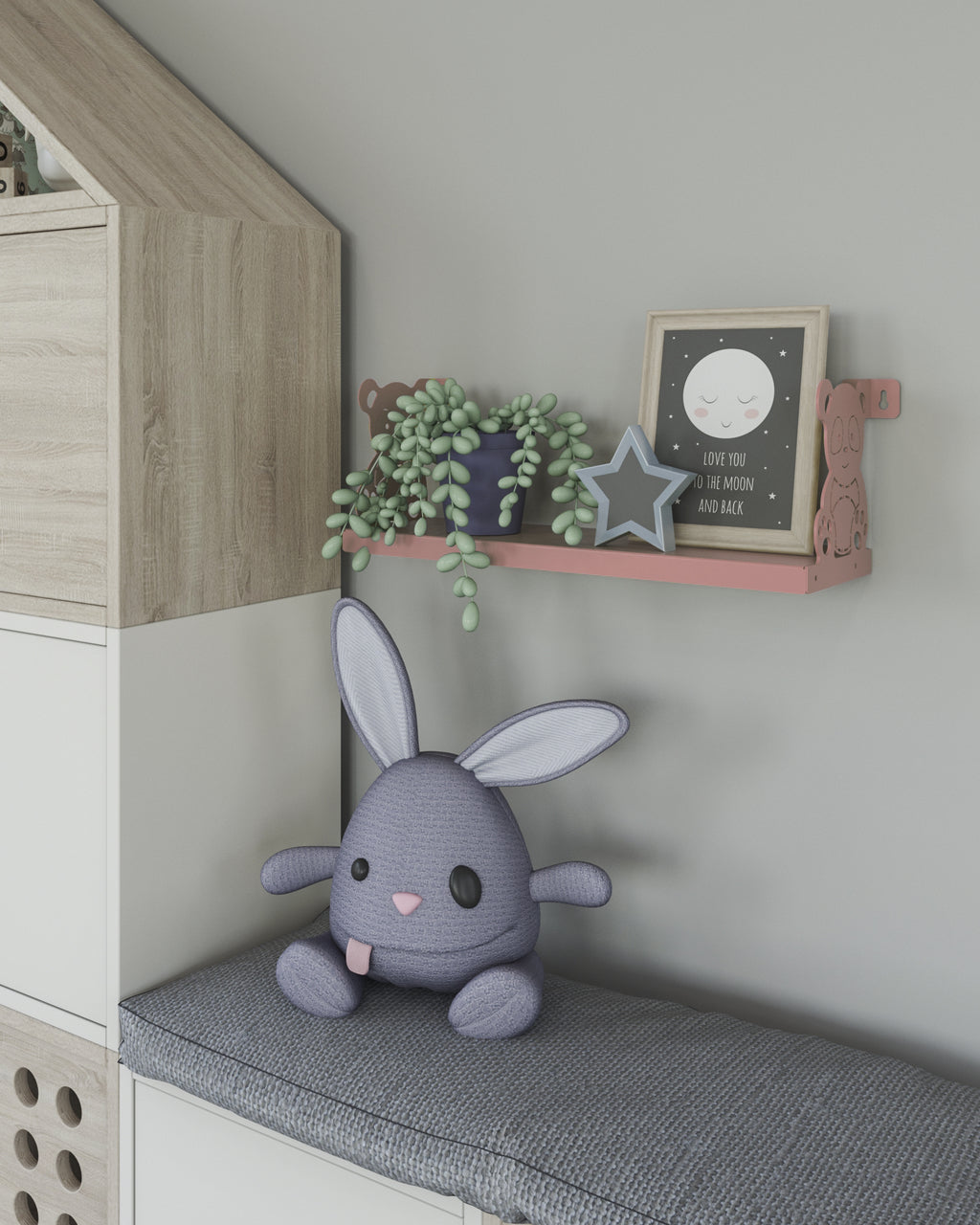 Gorillz Panda Kids - Kinderkamer - Babykamer - Boekenplank - Roze