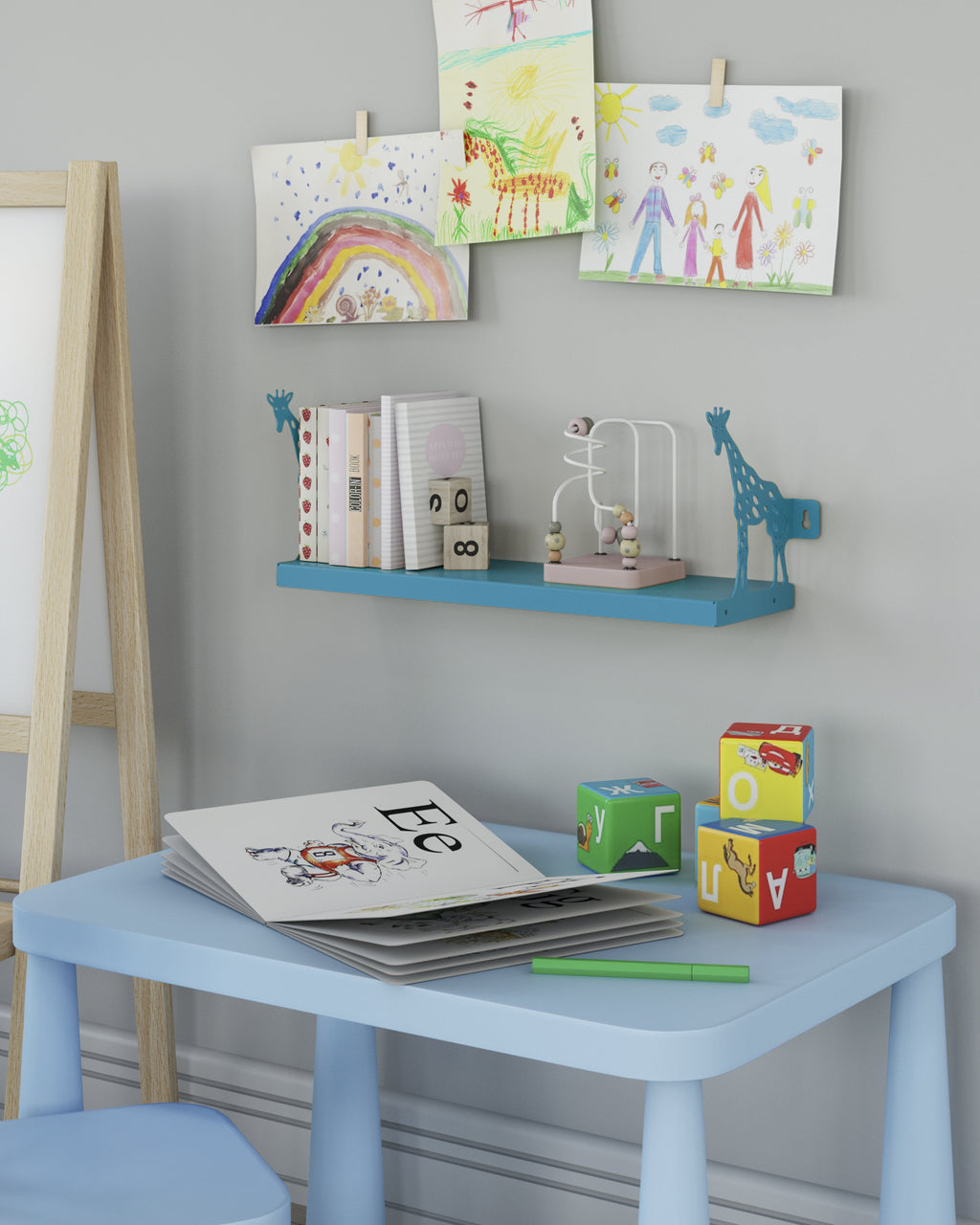 Gorillz Giraffe Kids - Babykamer - wandplanken - Boekenplank - Blauw