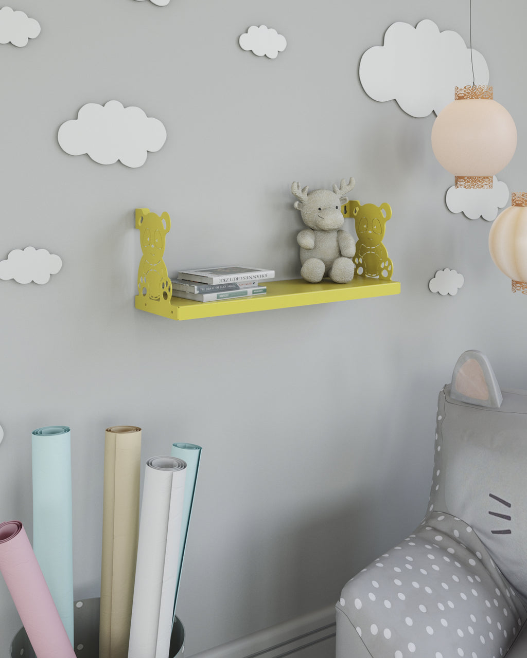 Gorillz Panda Kids - Kinderkamer - Babykamer - Boekenplank - Geel