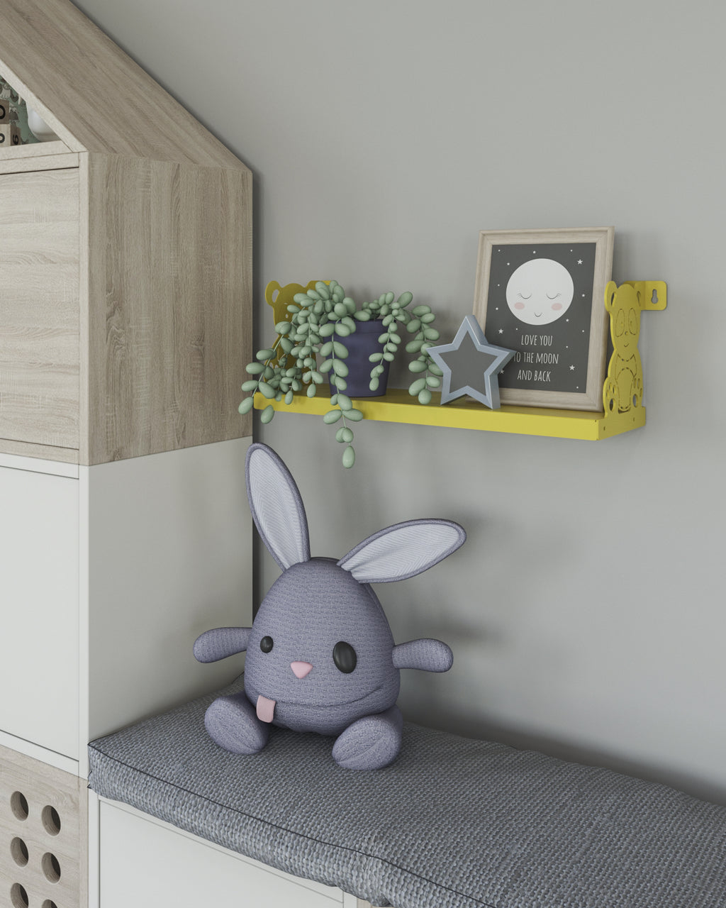 Gorillz Panda Kids - Kinderkamer - Babykamer - Boekenplank - Geel