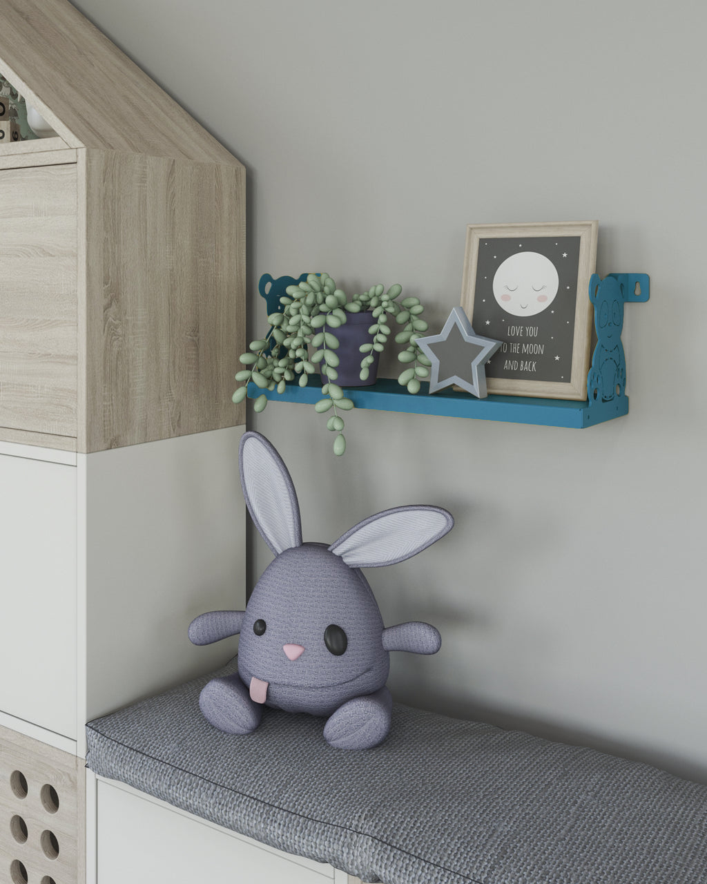 Gorillz Panda Kids - Kinderkamer - Babykamer - Boekenplank - Blauw