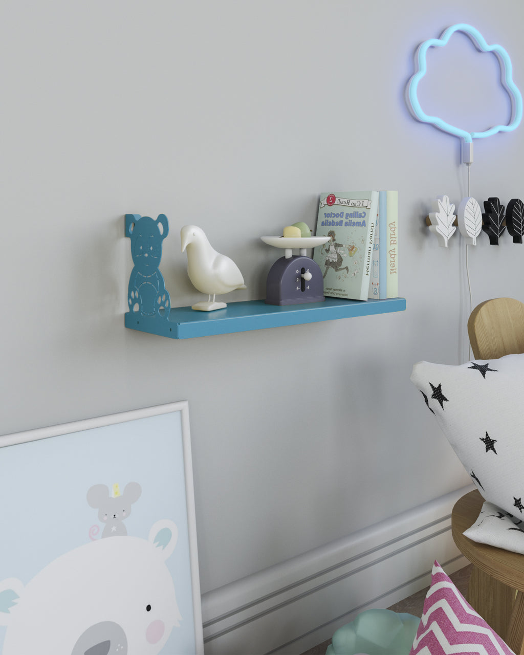 Gorillz Panda Kids - Kinderkamer - Babykamer - Boekenplank - Blauw