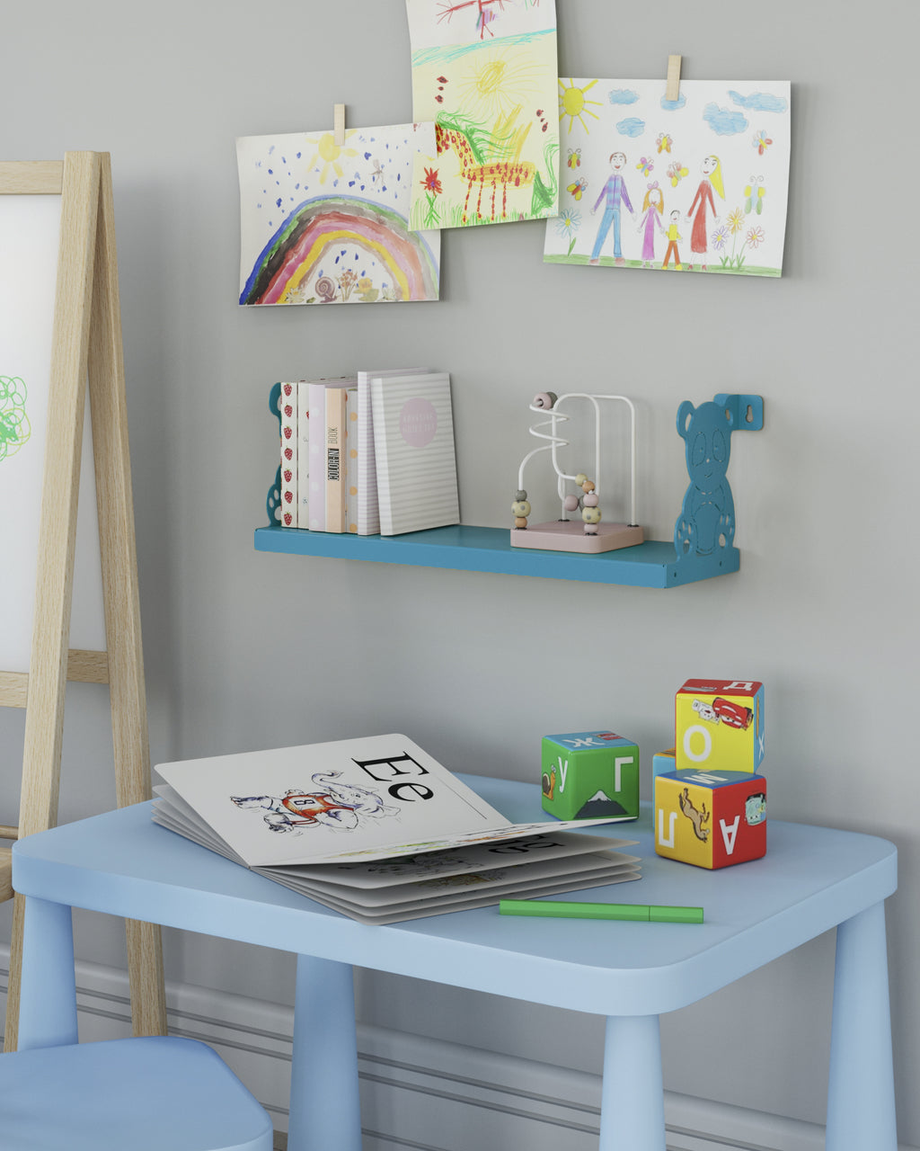 Gorillz Panda Kids - Kinderkamer - Babykamer - Boekenplank - Blauw