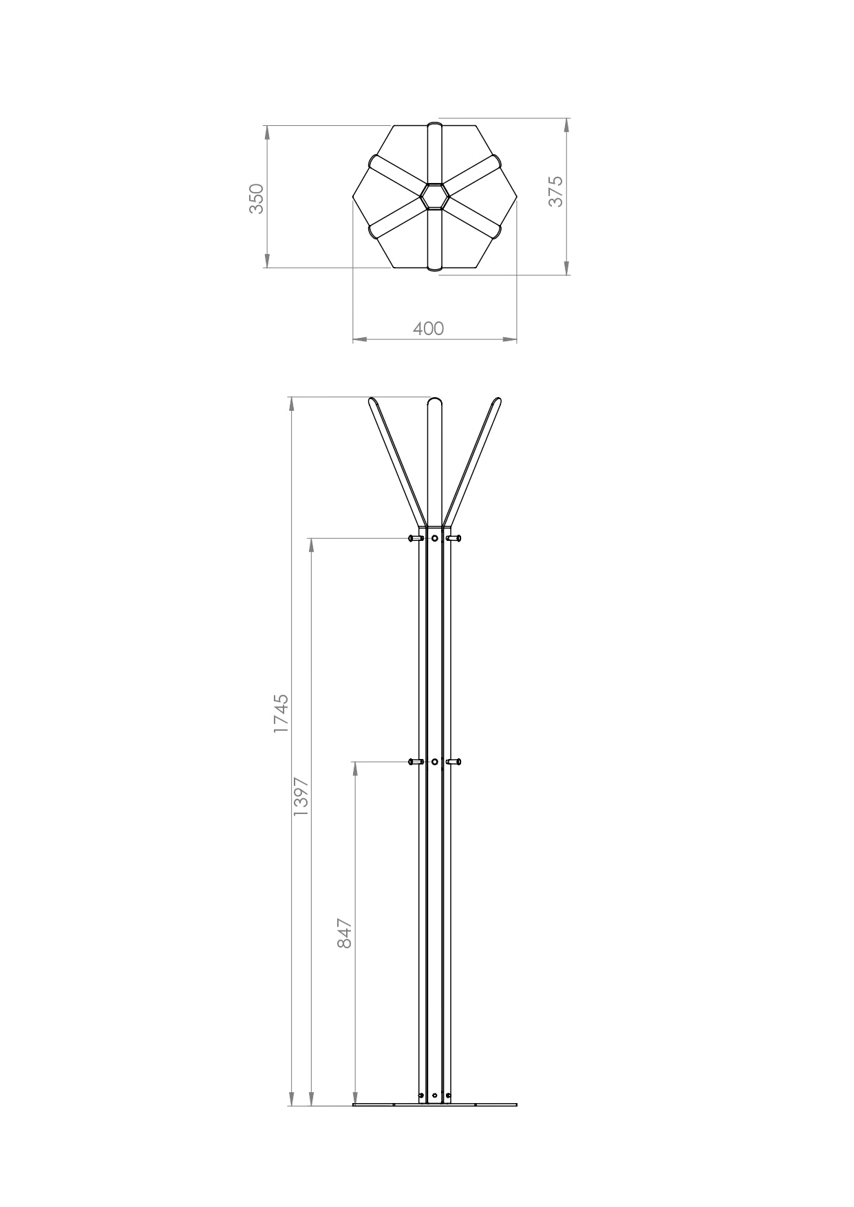 Gorillz Molto - Staande Kapstok - 18 kapstokhaken Staande Kleerhanger (175 x 35 x 40 cm) - Metaal- Zwart