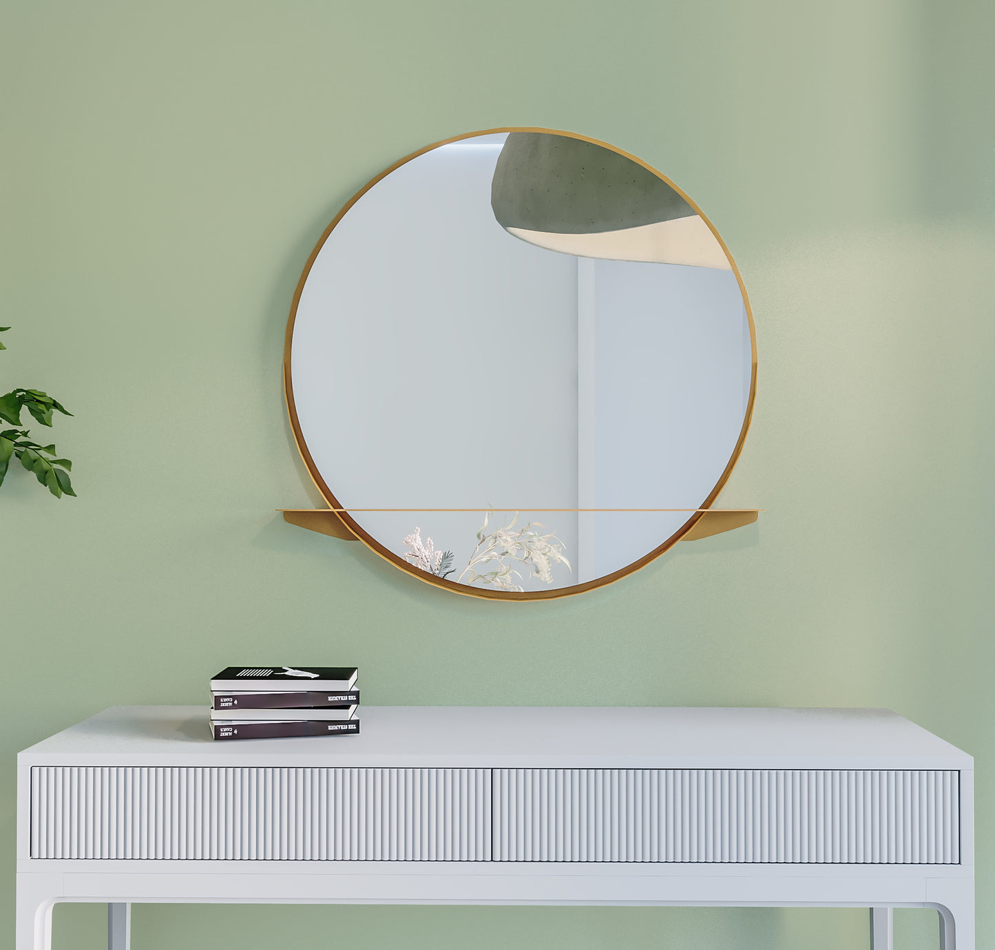 Gorillz Alien 60 - Wandspiegel met Plank - Ronde Hang Spiegel - 60 cm - Staal Goud - Gold