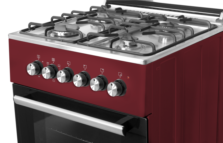 Wiggo WO-E603R(RX) Serie 3 - Gasfornuis - Rood Rvs