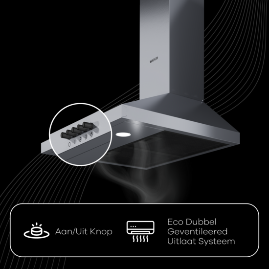 Wiggo WE-E643R(BB) - Wandschouw Afzuigkap - 60cm - Zwart