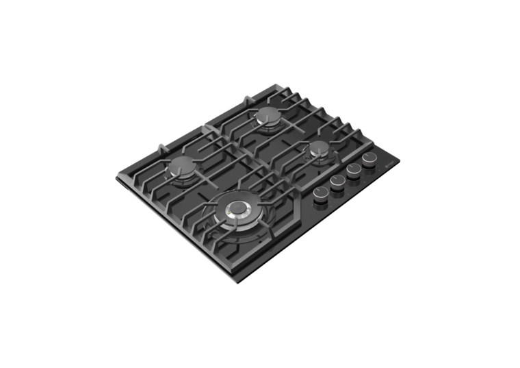 Wiggo WH-G634GL(B) - Inbouw gaskookplaat met Wok - 60cm - Zwart Glas