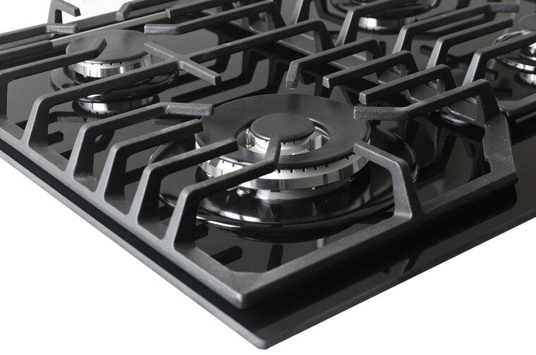 Wiggo WH-G634GL(B) - Inbouw gaskookplaat met Wok - 60cm - Zwart Glas