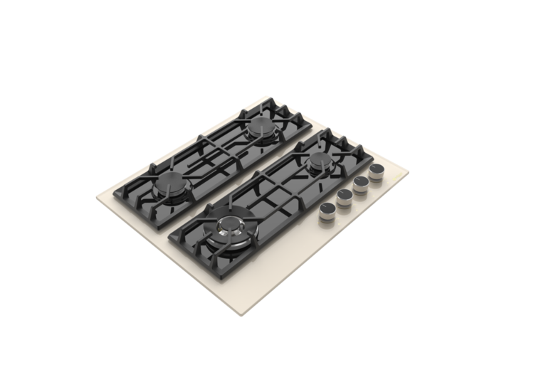 Wiggo WH-G634GR(C) - Inbouw gaskookplaat met Wok - 60cm - Creme Glas