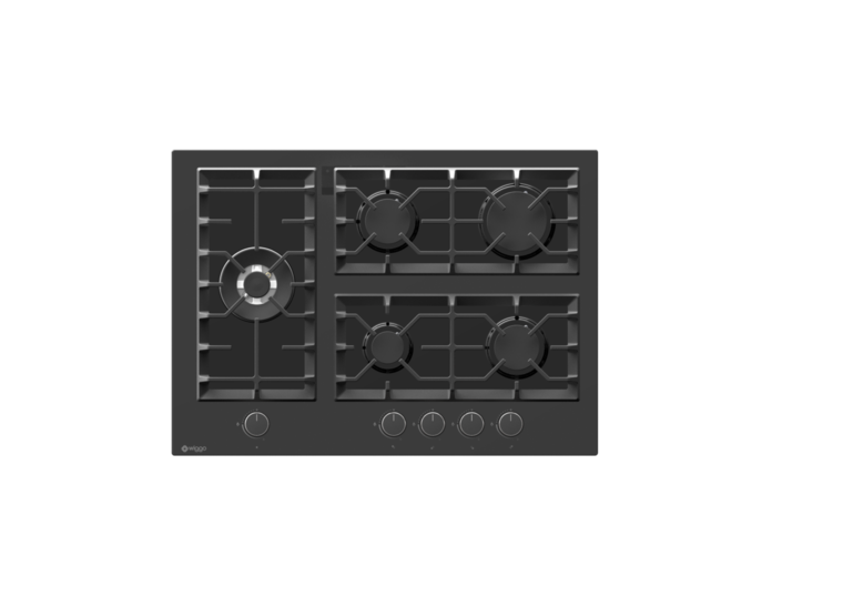 Wiggo WH-G735GR(B) - Inbouw gaskookplaat met Wok - 70cm - Zwart Glas