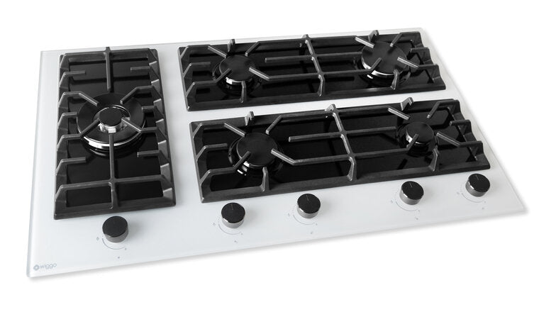 Wiggo WH-G935GR(W) - Inbouw gaskookplaat met Wok - 90cm - Wit Glas