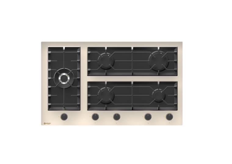 Wiggo WH-G935GR(C) - Inbouw gaskookplaat met Wok - 90cm - Creme Glas