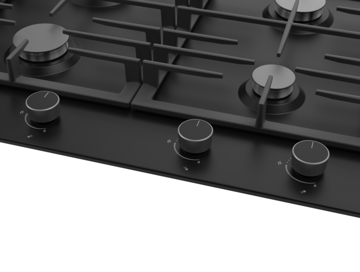 Wiggo WH-G935RR(B) - Inbouw gaskookplaat met Wok - 90cm - Zwart