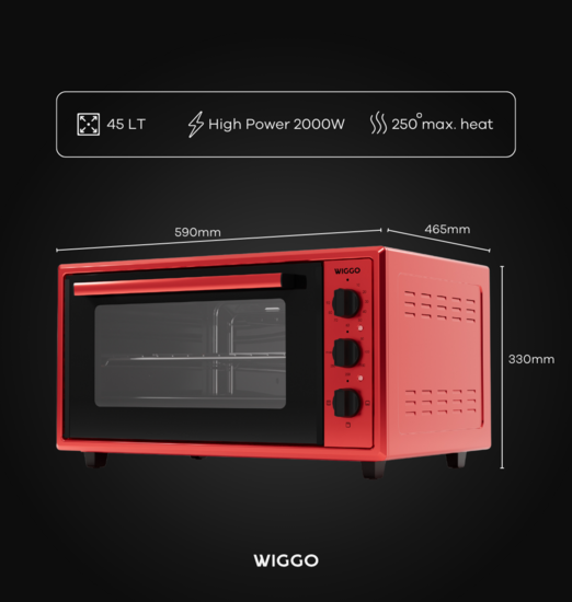 Wiggo WMO-E456(R) - Vrijstaande oven - 45 liter - Rood