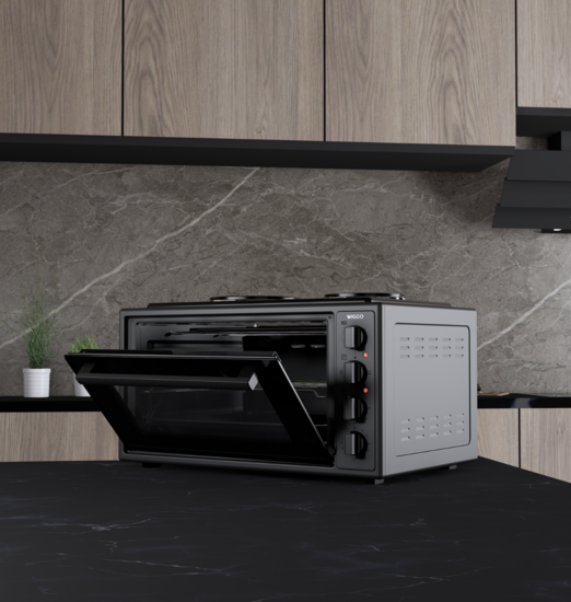 Wiggo WMO-E4562H(B)- Vrijstaande oven met kookplaat - 45 liter - Zwart