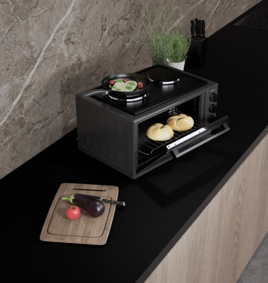 Wiggo WMO-E4562H(G)- Vrijstaande oven met kookplaat - 45 liter - Rvs