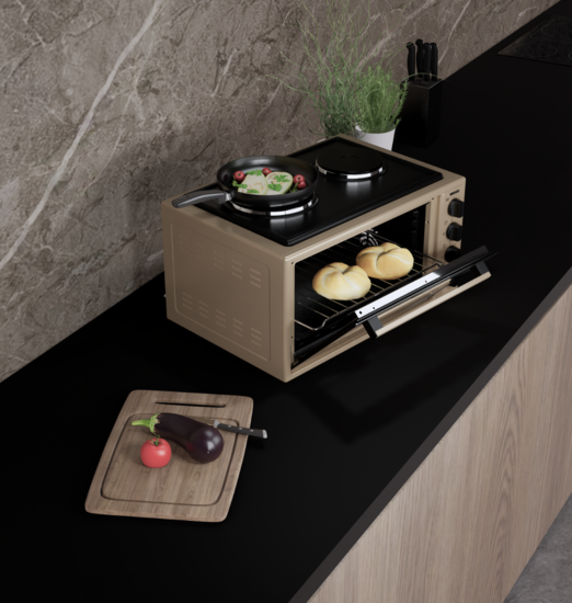 Wiggo WMO-E4562H(C) - Vrijstaande oven met kookplaat - 45 liter - Creme