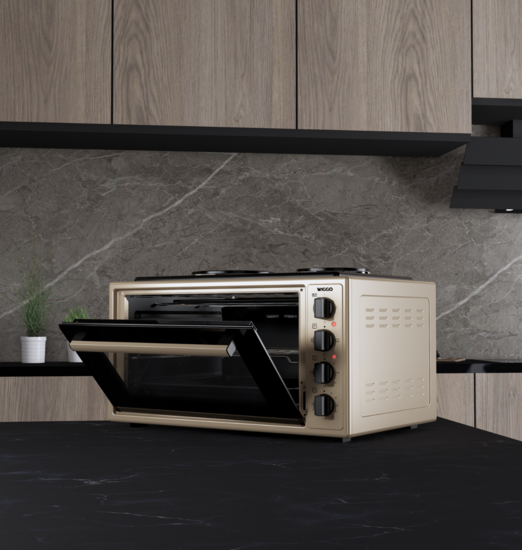 Wiggo WMO-E4562H(C) - Vrijstaande oven met kookplaat - 45 liter - Creme