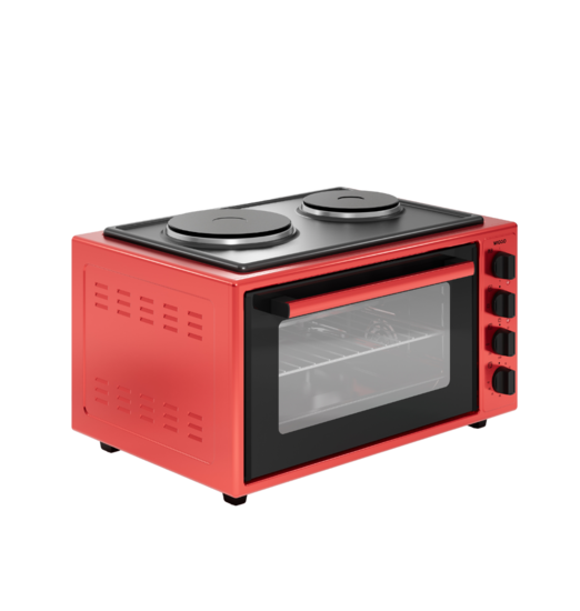 Wiggo WMO-E4562H(R) - Vrijstaande oven met kookplaat - 45 liter - Rood