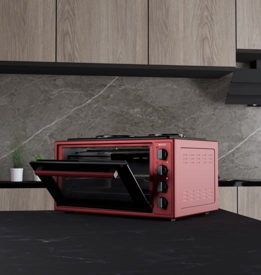 Wiggo WMO-E4562H(R) - Vrijstaande oven met kookplaat - 45 liter - Rood
