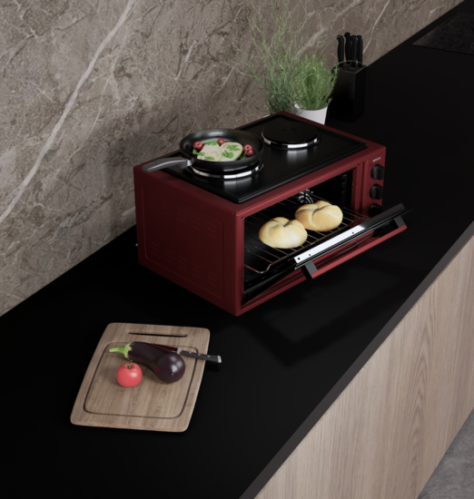 Wiggo WMO-E4562H(R) - Vrijstaande oven met kookplaat - 45 liter - Rood