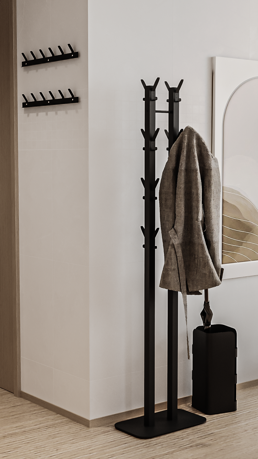 Gorillz Atomy XL - kapstok staand - Staande Kapstok - 32 haken - Metaal - 180 cm - Zwart