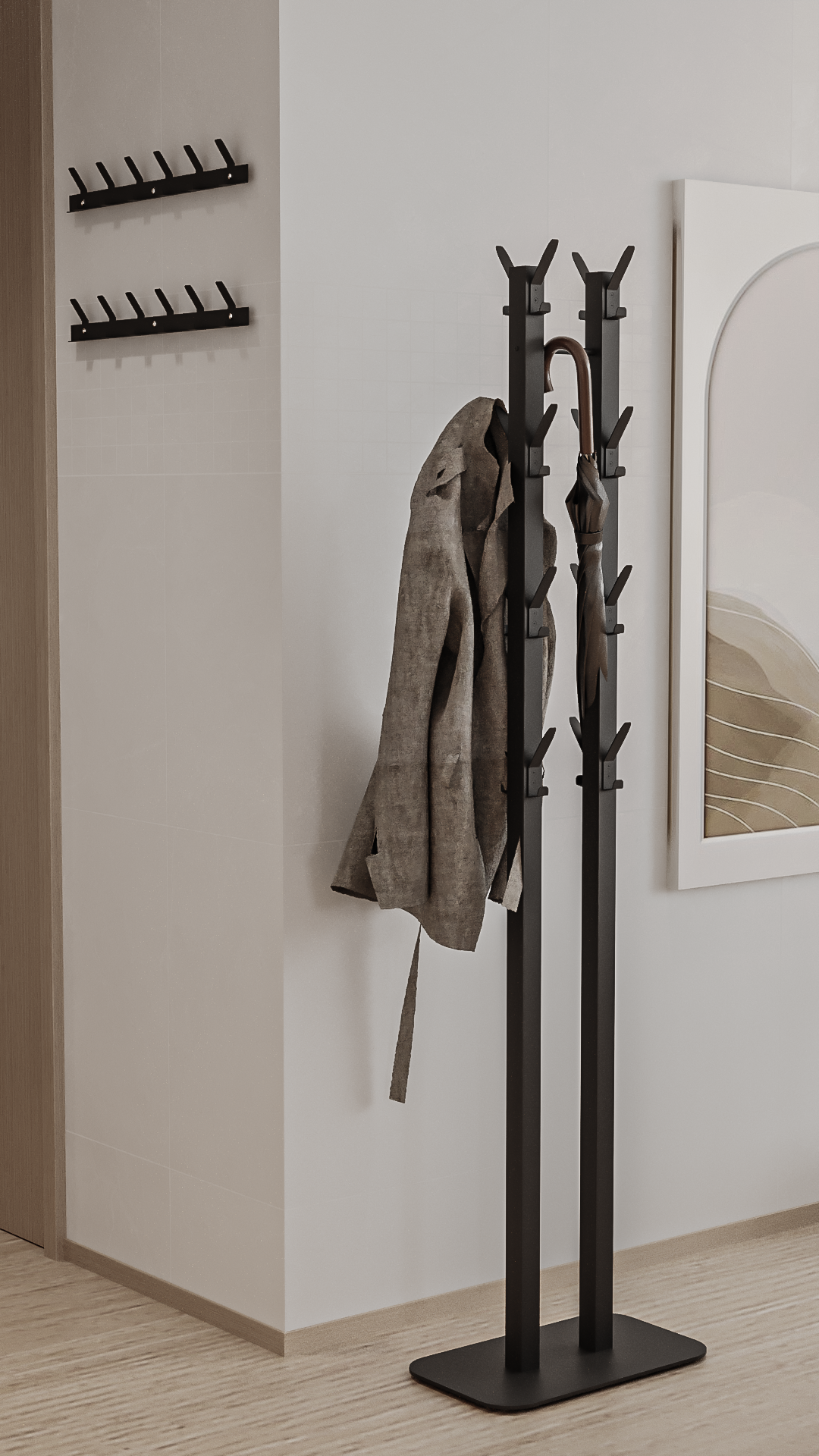 Gorillz Atomy XL - kapstok staand - Staande Kapstok - 32 haken - Metaal - 180 cm - Zwart