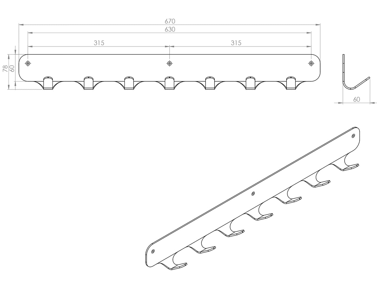 Gorillz Rounded Seven - Wandkapstok - 67 x 6 x 7,8 mm - Zwart