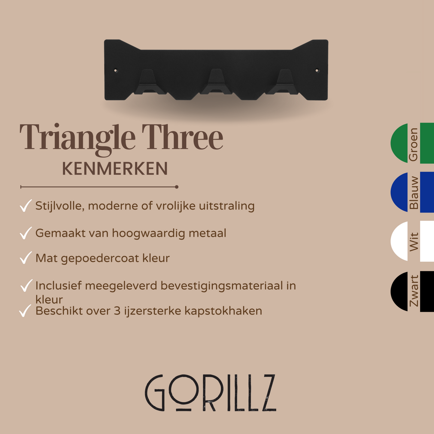 Gorillz Triangle Three - Wandkapstok - 44 x 5,6 x 12 cm - Zwart